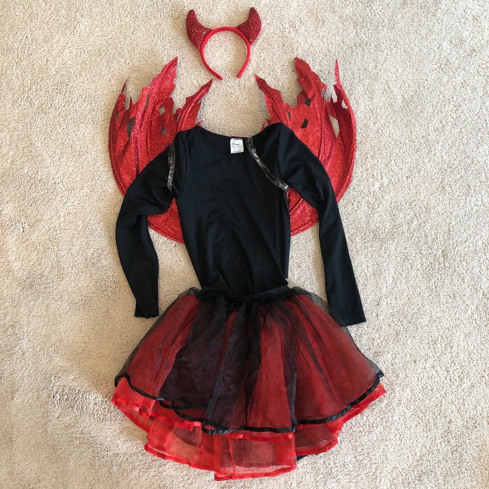 Spirit Halloween Kids/Adult Gothic Devil Costume Red Black with Wings & Headband